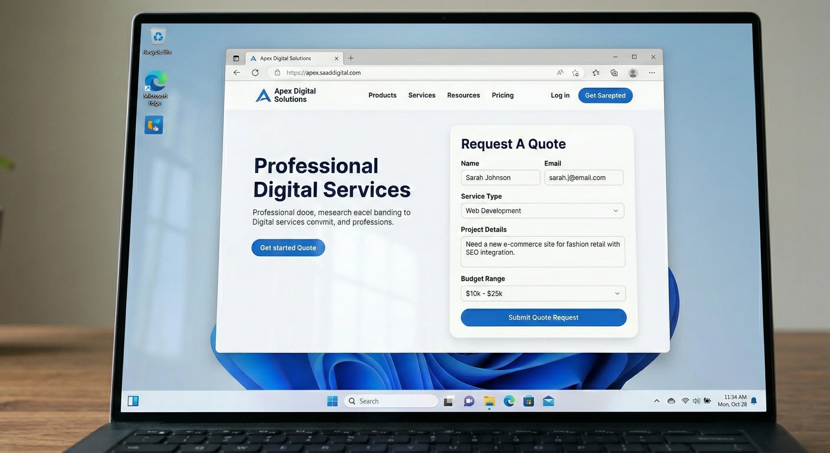 Service website + quote form